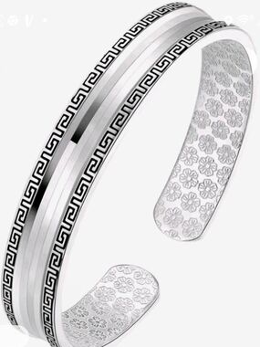 Silver 925 Greek Bangle Bracelet Adjustable Boho Minimalist